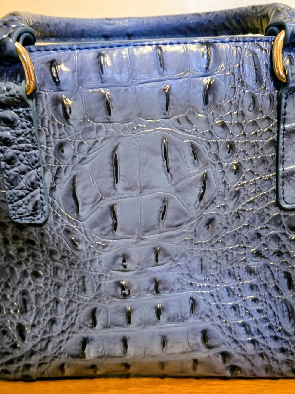 Structured Croc-Embossed Satchel in Deep Navy